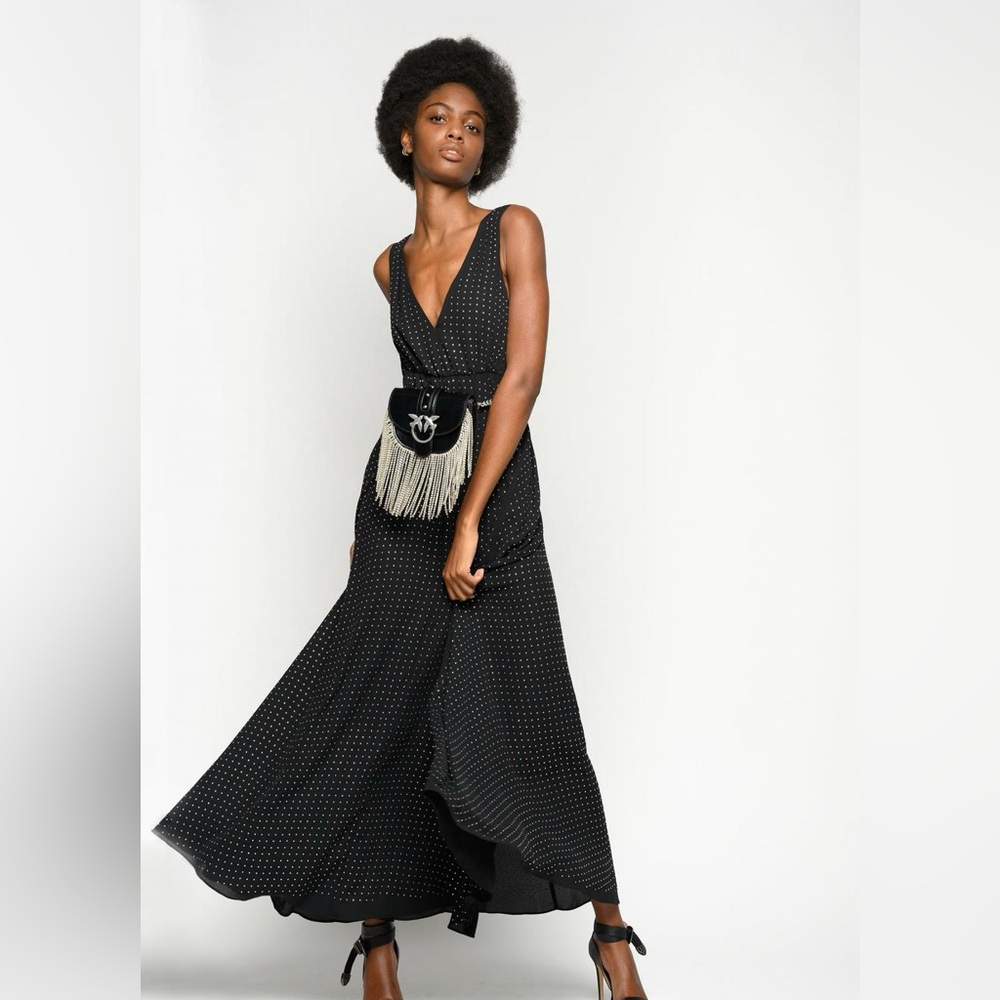 Pinko Elegant Black Maxi Dress with rhinestone crystals NWT